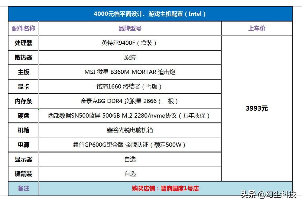 SSD电脑主机配置推荐