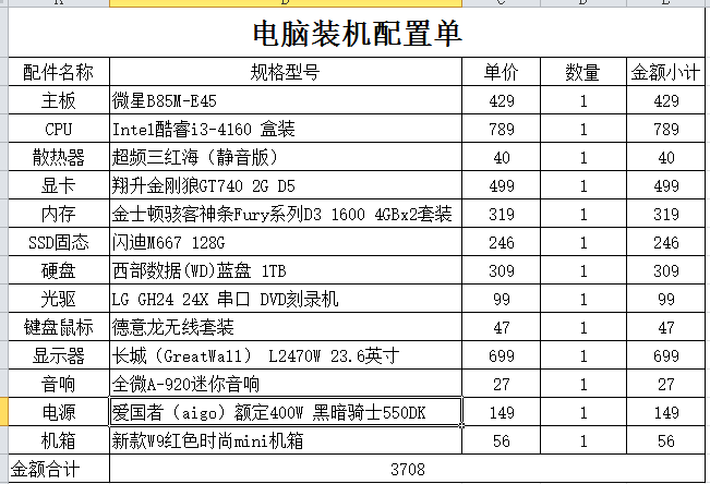 组装电脑主机标准配置详解